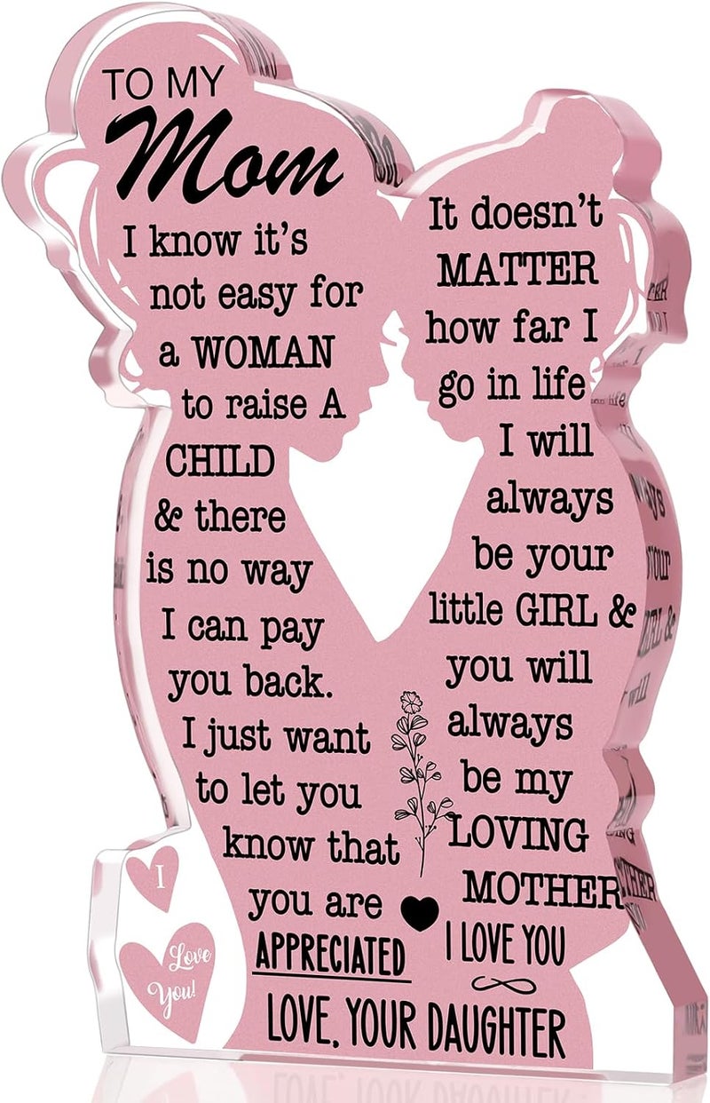 LuoHere Mom Gifts Valentines Birthday Gifts from Daughter, Mom Birthday Gift Ideas Cool I Love Mom Best Mom Ever Gifts New Mom Single Mom Christmas 2025 Mother's Day Easter Gift Acrylic Plaque Sign - Image 1